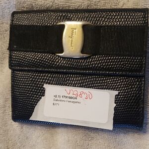 Salvatore Ferragamo Textured Black Wallet with Silver Accent